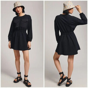Anthropologie Daily Practice Utility Patch Pocket Black Mini Dress Size XL